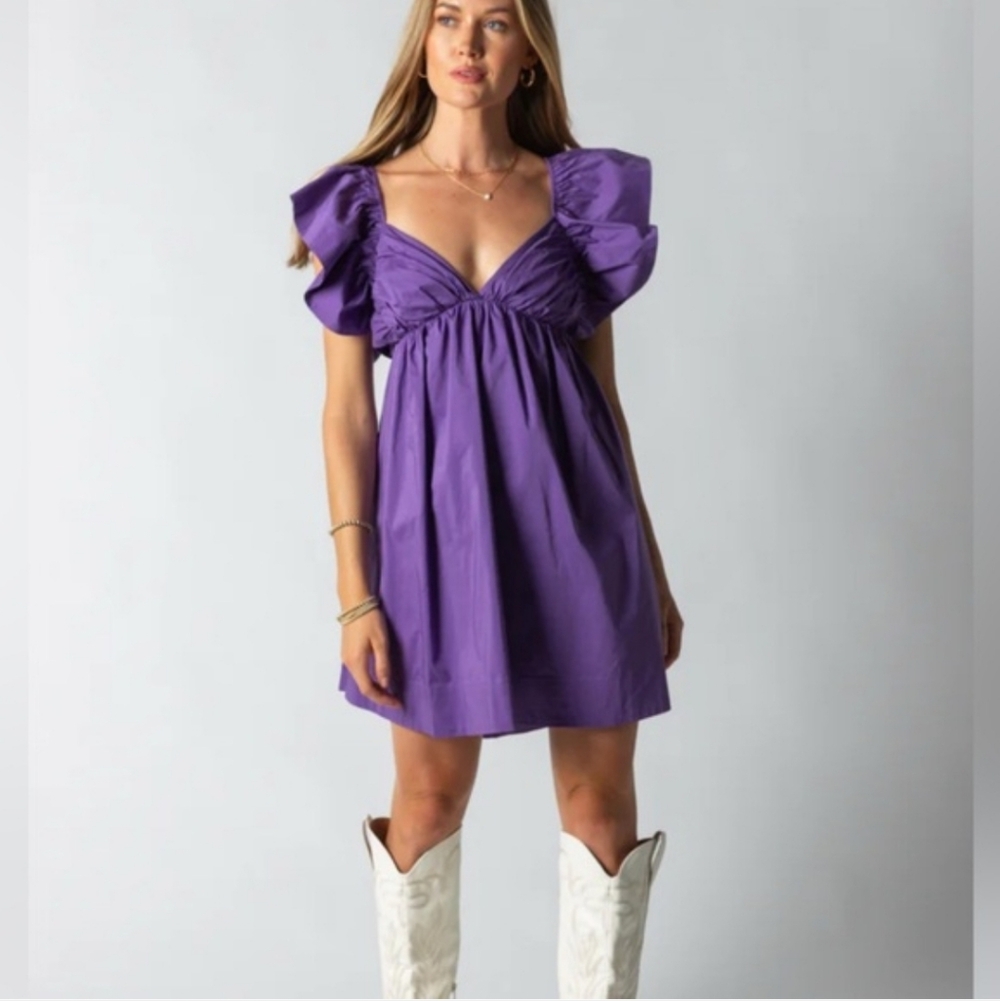 Purple Mini Dress with Ruffled Sleeves